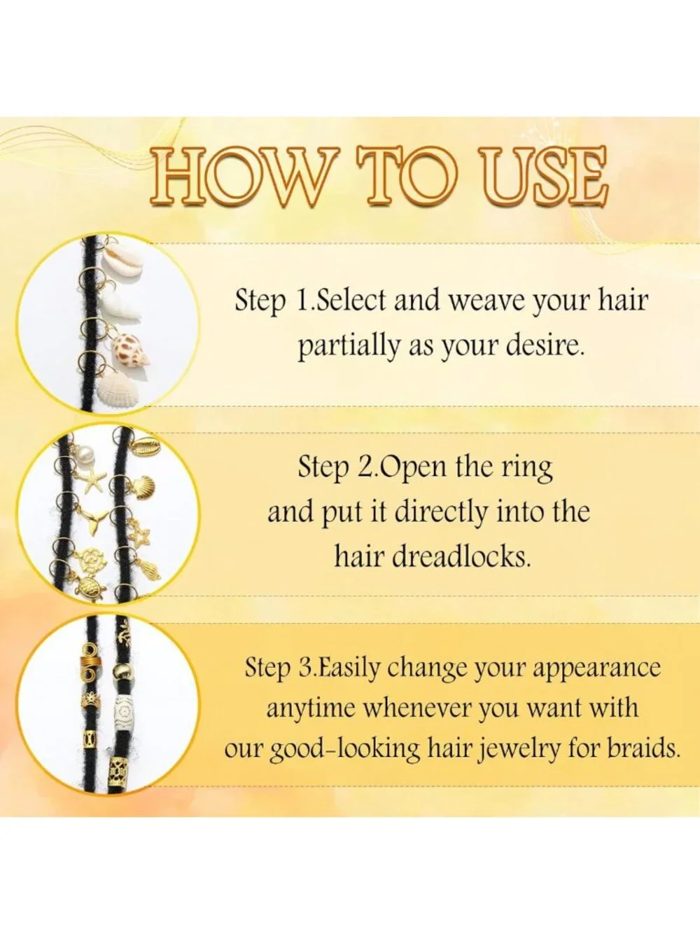 149Pcs Gold Shell Hair Jewelry Loc Cuffs & Rings for Boho Hairstyles